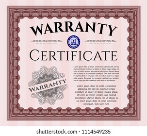 Red Retro Warranty template. Complex background. Lovely design. Detailed. 
