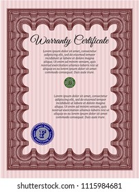 Red Retro Warranty template. With complex linear background. Customizable, Easy to edit and change colors. Money design. 