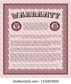Red Retro Warranty template. With complex linear background. Detailed. Perfect design. 