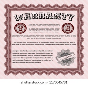 Red Retro Warranty template. Complex background. Artistry design. Vector illustration. 