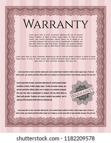 Red Retro Warranty template. With complex linear background. Sophisticated design. Detailed. 