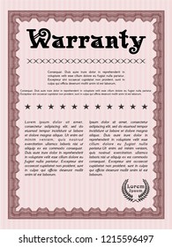 Red Retro Warranty template. Complex background. Nice design. Detailed. 