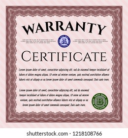 Red Retro Warranty template. Complex background. Vector illustration. Good design. 