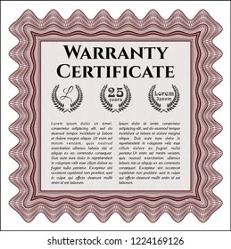 Red Retro Warranty template. With complex background. Artistry design. Vector illustration. 