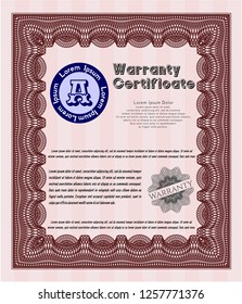 Red Retro Warranty template. With complex background. Nice design. Vector illustration. 