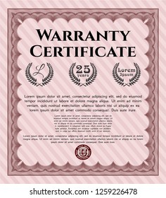 Red Retro Warranty template. With complex linear background. Detailed. Good design. 