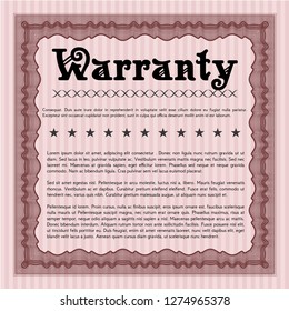 Red Retro Warranty template. With complex linear background. Vector illustration. Modern design. 