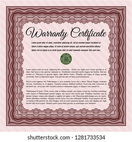 Red Retro Warranty template. With complex background. Lovely design. Detailed. 