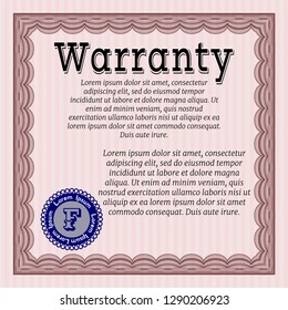 Red Retro Warranty template. With complex background. Vector illustration. Money Pattern design. 