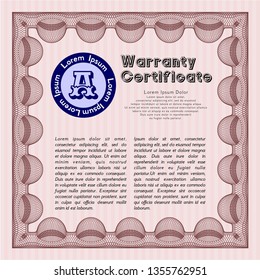 Red Retro Warranty template. Complex background. Detailed. Excellent design. 
