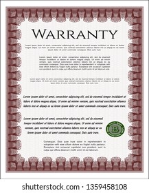 Red Retro Warranty template. With complex linear background. Money Pattern design. Vector illustration. 