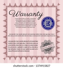 Red Retro Warranty template. With complex background. Detailed. Money Pattern design. 