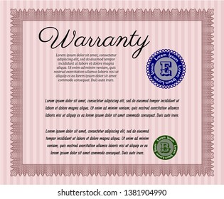 Red Retro Warranty template. With complex linear background. Customizable, Easy to edit and change colors. Nice design. 