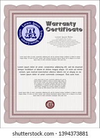 Red Retro Warranty template. With complex background. Money Pattern design. Vector illustration. 