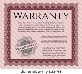 Red Retro Warranty template. With complex linear background. Good design. Detailed. 