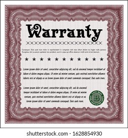 Red Retro Warranty template. Complex background. Excellent design. Customizable, Easy to edit and change colors. 