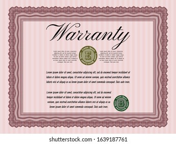 Red Retro Warranty template. Complex background. Elegant design. Detailed. 