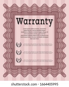 Red Retro Warranty template. Complex background. Money Pattern. Vector illustration. 