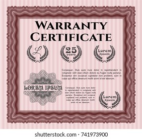Red Retro Warranty template. Customizable, Easy to edit and change colors. With guilloche pattern. Perfect design. 