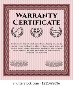 Red Retro Warranty template. Detailed. With guilloche pattern. Money Pattern design. 