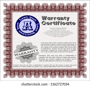 Red Retro Warranty template. Detailed. With linear background. Modern design. 