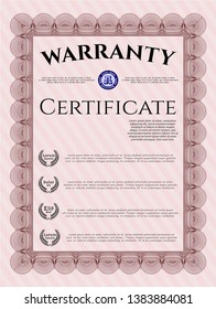 Red Retro Warranty template. Detailed. With guilloche pattern and background. Beauty design. 