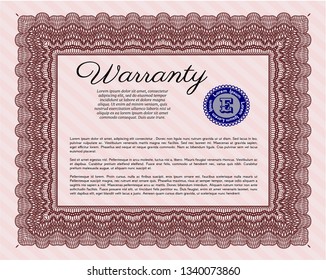 Red Retro Warranty template. Easy to print. Sophisticated design. Vector illustration. 