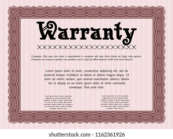 Red Retro Warranty template. With great quality guilloche pattern. Detailed. Retro design. 