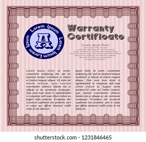 Red Retro Warranty template. With great quality guilloche pattern. Beauty design. Detailed. 