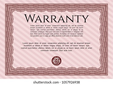 Red Retro Warranty template. With guilloche pattern. Detailed. Modern design. 