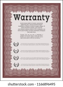 Red Retro Warranty template. With guilloche pattern and background. Perfect design. Detailed. 