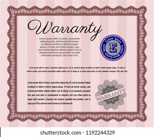 Red Retro Warranty template. With linear background. Money design. Vector illustration. 