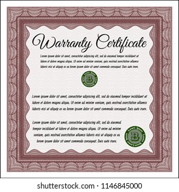 Red Retro Warranty template. Printer friendly. Vector illustration. Money Pattern design. 
