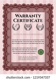 Red Retro Warranty template. Printer friendly. Beauty design. Vector illustration. 
