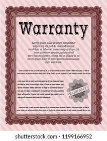 Red Retro Warranty template. Sophisticated design. With complex linear background. Customizable, Easy to edit and change colors. 