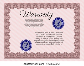Red Retro Warranty template. Superior design. Vector illustration. With background. 