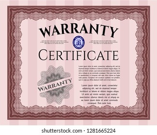 Red Retro Warranty template. Superior design. Customizable, Easy to edit and change colors. With guilloche pattern. 
