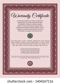 Red Retro Warranty template. Superior design. Vector illustration. With guilloche pattern. 