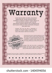 Red Retro Warranty template. Superior design. Detailed. With guilloche pattern and background. 