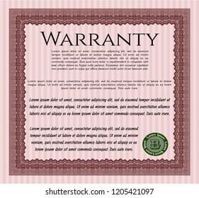 Red Retro Warranty template. Vector illustration. With guilloche pattern and background. Cordial design. 