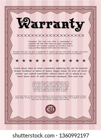 Red Retro Warranty template. Vector illustration. With complex background. Nice design. 