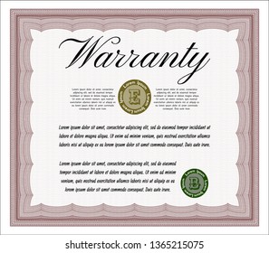 Red Retro Warranty template. Vector illustration. With complex linear background. Beauty design. 