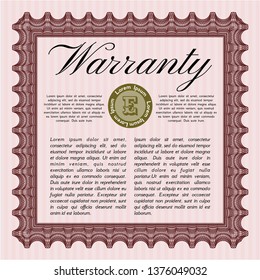 Red Retro Warranty template. Vector illustration. Complex background. Good design. 