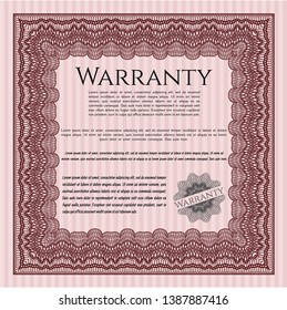 Red Retro Warranty template. Vector illustration. With linear background. Money style design. 