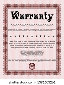 Red Retro Warranty template. Vector illustration. With linear background. Cordial design. 