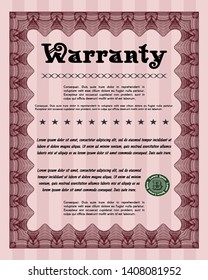 Red Retro Warranty template. Vector illustration. Printer friendly. Money style design. 