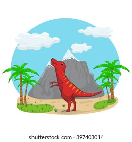Red Rex dinosaur standing in the nature illustration