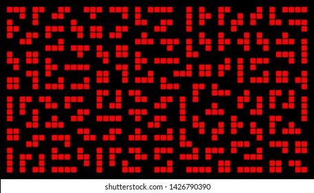 Red (RGB). Seamless vector abstract pixel tetris pattern, repeat in red color. Trendy minimal style. Great for hi-tech or game design.