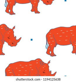 Red rhino vector seamless pattern isolated on background. African fashion motive for textile, fabric