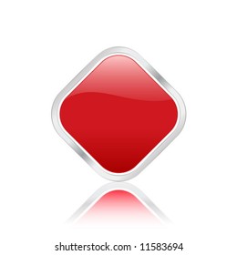 Red rhomb icon with metal contour, isolated on white background. Vector illustration